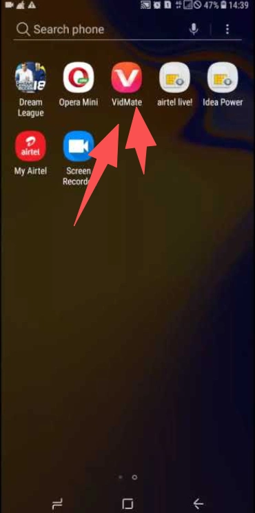 VidMate app icon installed on an Android phone home screen